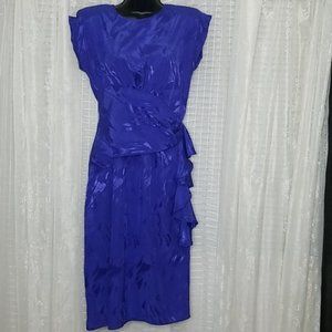Vintage 70s/80s Cap Sleeve Blue Ruffle Cocktail Dress Sz12